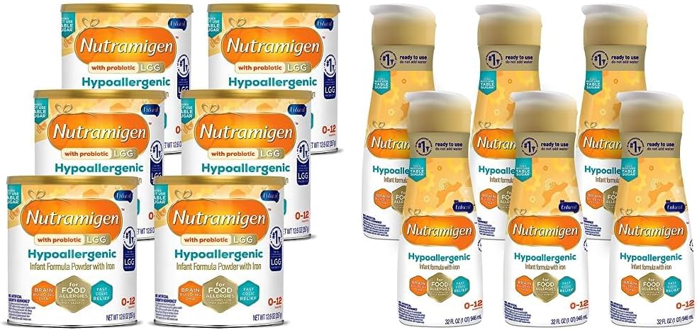 Enfamil Nutramigen Infant Formula, 12.6 Oz (Pack of 6) & Nutramigen Infant Formula, Hypoallergenic and Lactose Free Formula, Fast Relief from Severe Crying and Colic, 32 Fl Oz, Pack of 6 - Image 1